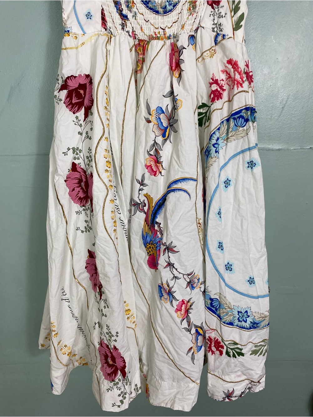 Anthropologie Tie Strap Printed Midi Dress Floral Sundress Birds Large - Picture 13 of 13